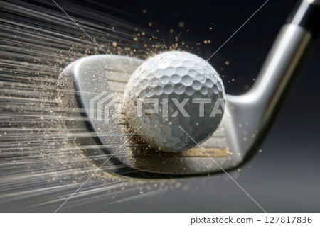 高爾夫球與鐵桿撞擊的瞬間 127817836