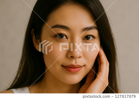 一位女士正在欣賞自己裸露的肌膚的美麗 一位女士正在欣賞自己裸露的肌膚的美麗 127817879