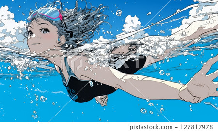 Young woman swimming in the sea 127817978