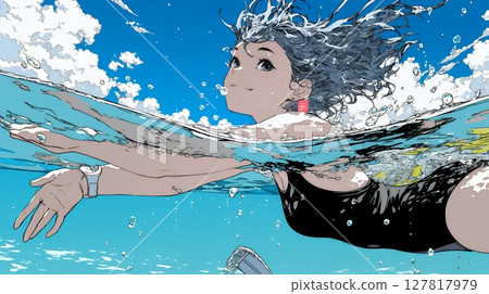 Young woman swimming in the sea 127817979