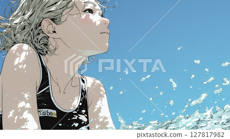 Young woman swimming in the sea 127817982