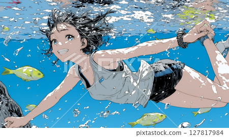 Young woman swimming in the sea 127817984