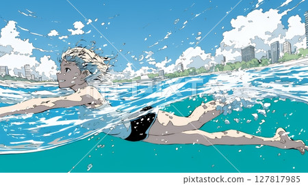 Young woman swimming in the sea 127817985