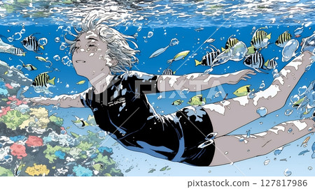 Young woman swimming in the sea 127817986