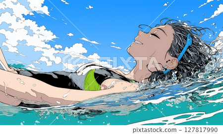 Young woman swimming in the sea 127817990