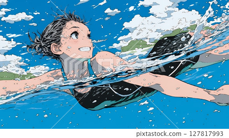 Young woman swimming in the sea 127817993