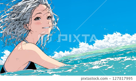 Young woman swimming in the sea 127817995
