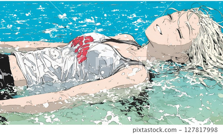 Young woman swimming in the sea 127817998