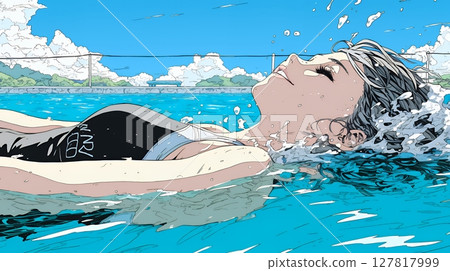 Young woman swimming in the sea 127817999