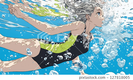 Young woman swimming in the sea 127818005