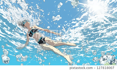 Young woman swimming in the sea 127818007