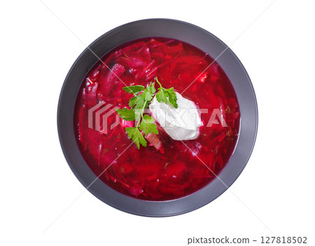 plate of soup borscht isolated on white background 127818502