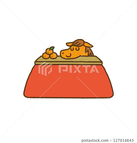 2026年、令及8年、馬年、新年、被爐、橘子、放鬆、馬、人物插圖 127818643