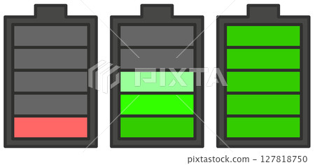 Illustration of a new battery and a discharged battery with low voltage 127818750