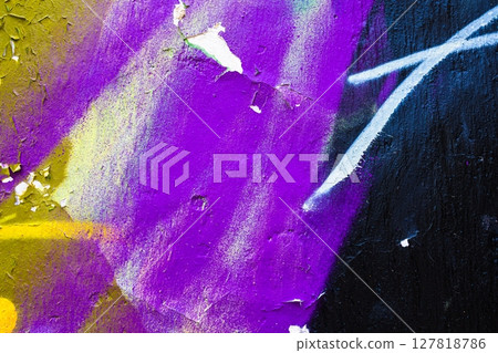 Vibrant Abstract Graffiti Texture in Purple, Yellow, Black for Edgy 90s Street Art 127818786