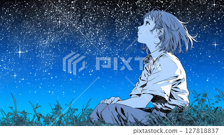 年輕女子凝視星空 127818837