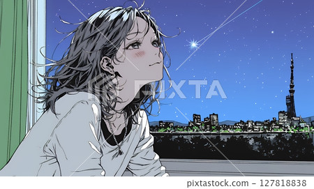 年輕女子凝視星空 127818838