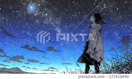 Young woman gazing at the starry sky 127818840