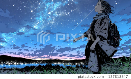 年輕女子凝視星空 127818847