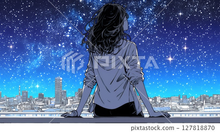 年輕女子凝視星空 127818870
