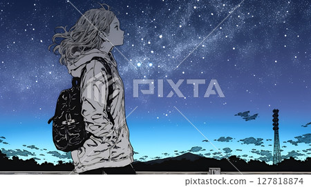 年輕女子凝視星空 127818874