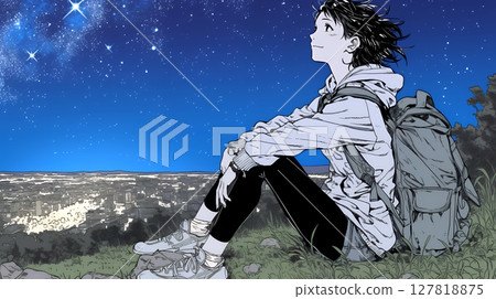 年輕女子凝視星空 127818875