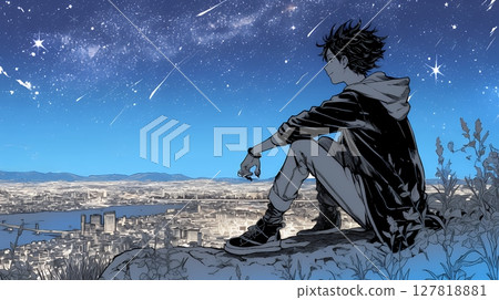 Young woman gazing at the starry sky 127818881