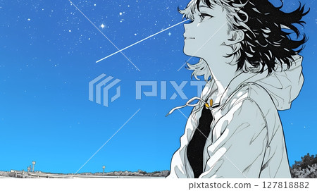 Young woman gazing at the starry sky 127818882