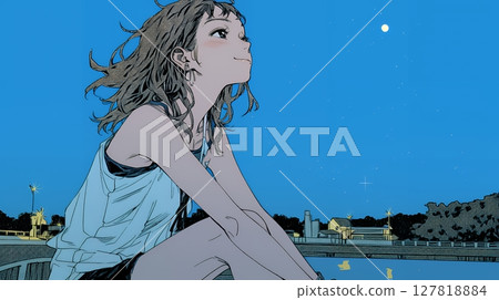 年輕女子凝視星空 年輕女子凝視星空 127818884
