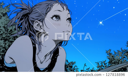 Young woman gazing at the starry sky 127818896