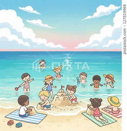 Children playing in the sea Children playing in the sea 127819966