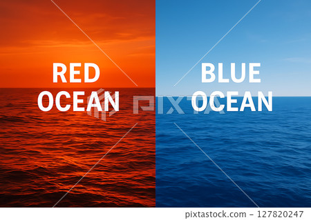 Red ocean vs blue ocean concept image 127820247
