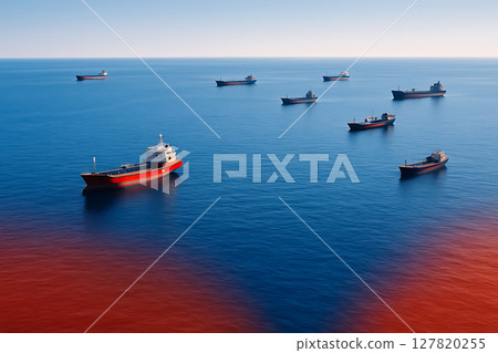 Dispersed boats heading towards the blue ocean and the borders of competition 127820255
