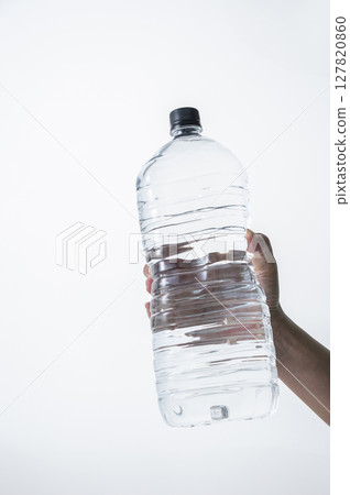 拿著冷的塑膠瓶的男性手 127820860