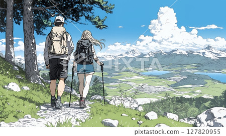 一對夫婦正在享受徒步旅行 127820955