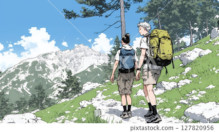 一對夫婦正在享受徒步旅行 127820956