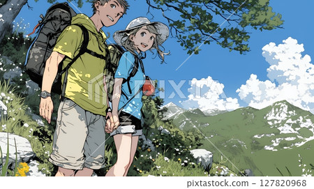 一對夫婦正在享受徒步旅行 127820968