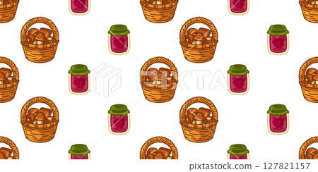 Seamless Mushroom Jam Basket Pattern 127821157