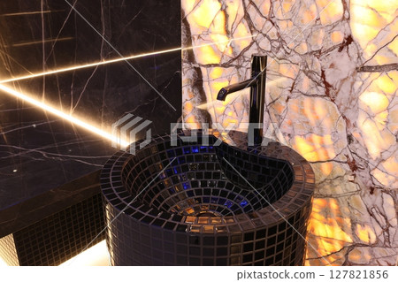 Discover the Elegant Sink Design with a Stunning Mosaic Finish adding charm to your space 127821856