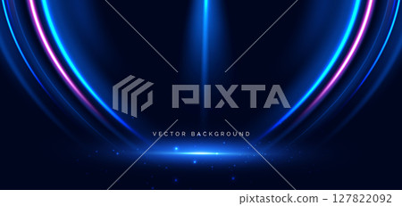 Scene futuristic technology blue and pink beam curved on dark blue background. 127822092