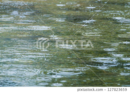 Rainy season: Rain falls on the surface of the river 09 Rainy season: Rain falls on the surface of the river 09 127823659