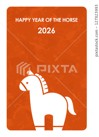 2026 年新年賀卡模板，帶有馬年的文字空間 127823993