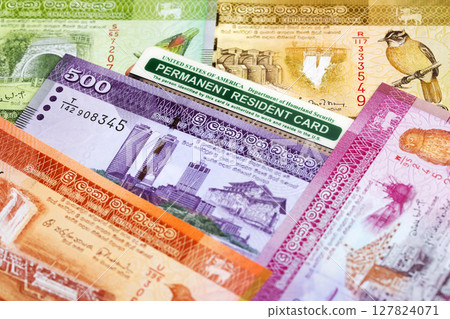 American permanent resident card on Sri Lankan Rupee American permanent resident card on Sri Lankan Rupee 127824071