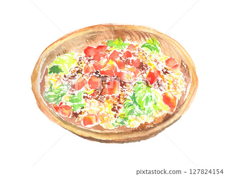 Okinawan Taco Rice Watercolor Illustration - Colorful Local Rice Plate 127824154