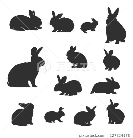 Rabbits silhouettes, Bunny silhouette sets 127824178