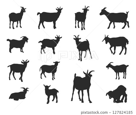 Goat silhouettes, Goat silhouette set, Goat vector Goat silhouettes, Goat silhouette set, Goat vector 127824185