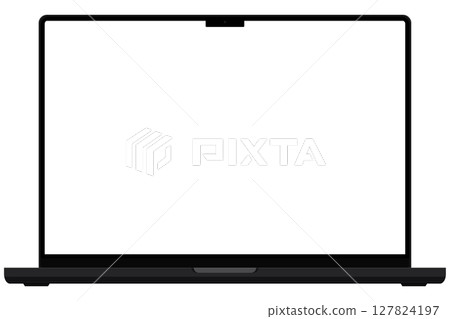帶有相機的筆記型電腦的插圖向量，從正面看，帶有透明螢幕 127824197
