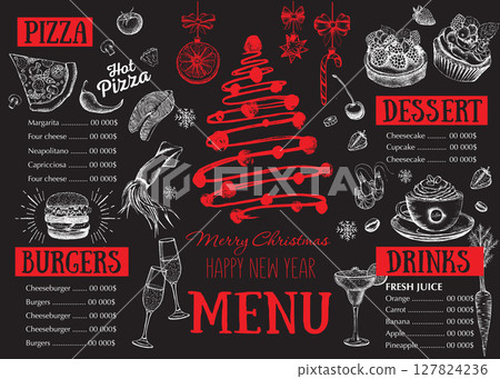 Christmas menu cafe. Food flyer. Restaurant menu. Template design.	 127824236