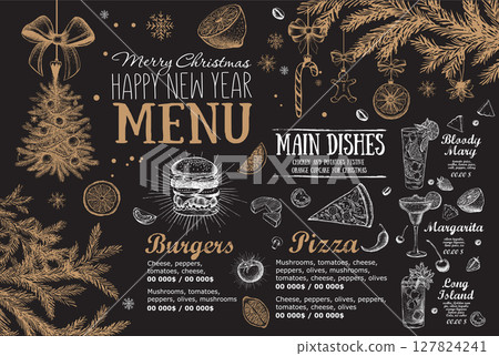 Christmas menu cafe. Food flyer. Restaurant menu. Template design.	 127824241
