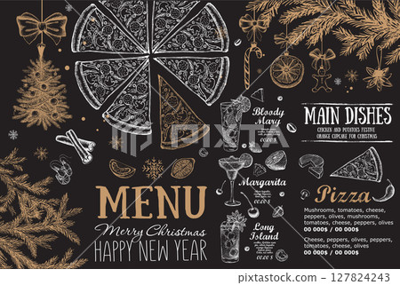 Christmas menu cafe. Food flyer. Restaurant menu. Template design. Christmas menu cafe. Food flyer. Restaurant menu. Template design. 127824243